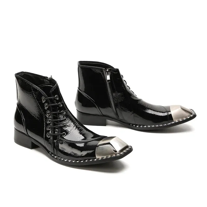 Metal Square Toe Genuine Leather Boots