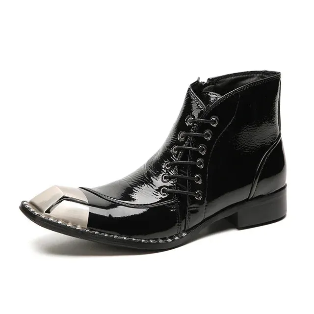 Metal Square Toe Genuine Leather Boots