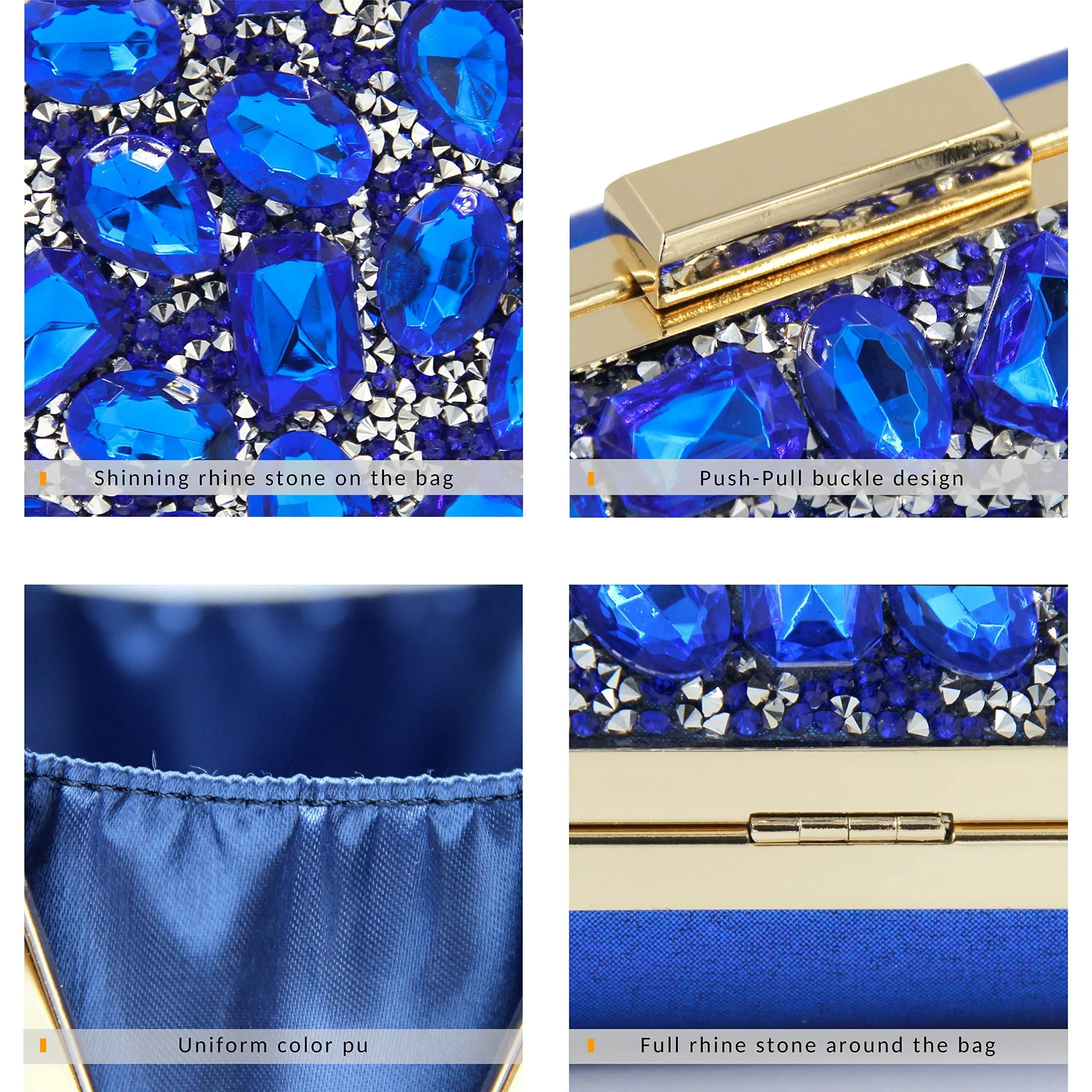 Milisente Clutch Purses For Women, Crystal Clutches Evening Bags Gemstone Clutch Purse For Wedding Party(Blue)