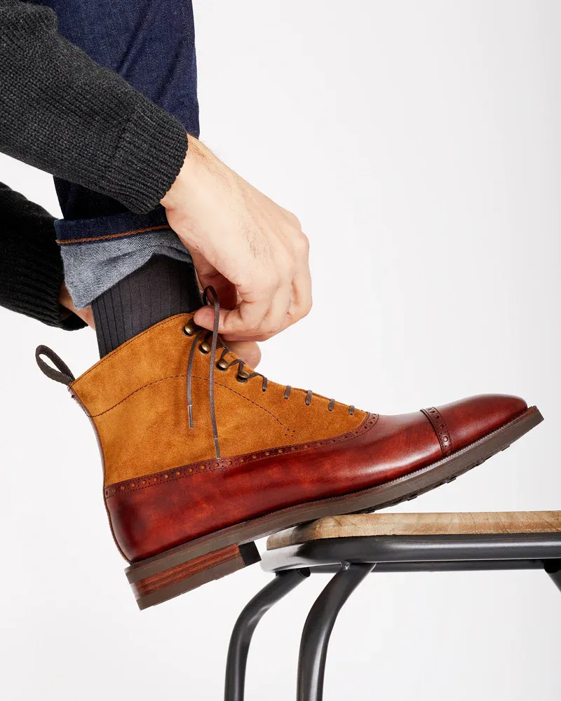 Museum Cognac and Suede Balmoral Boot