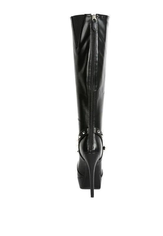 Nephele Silver Stud Stiletto Calf Boots