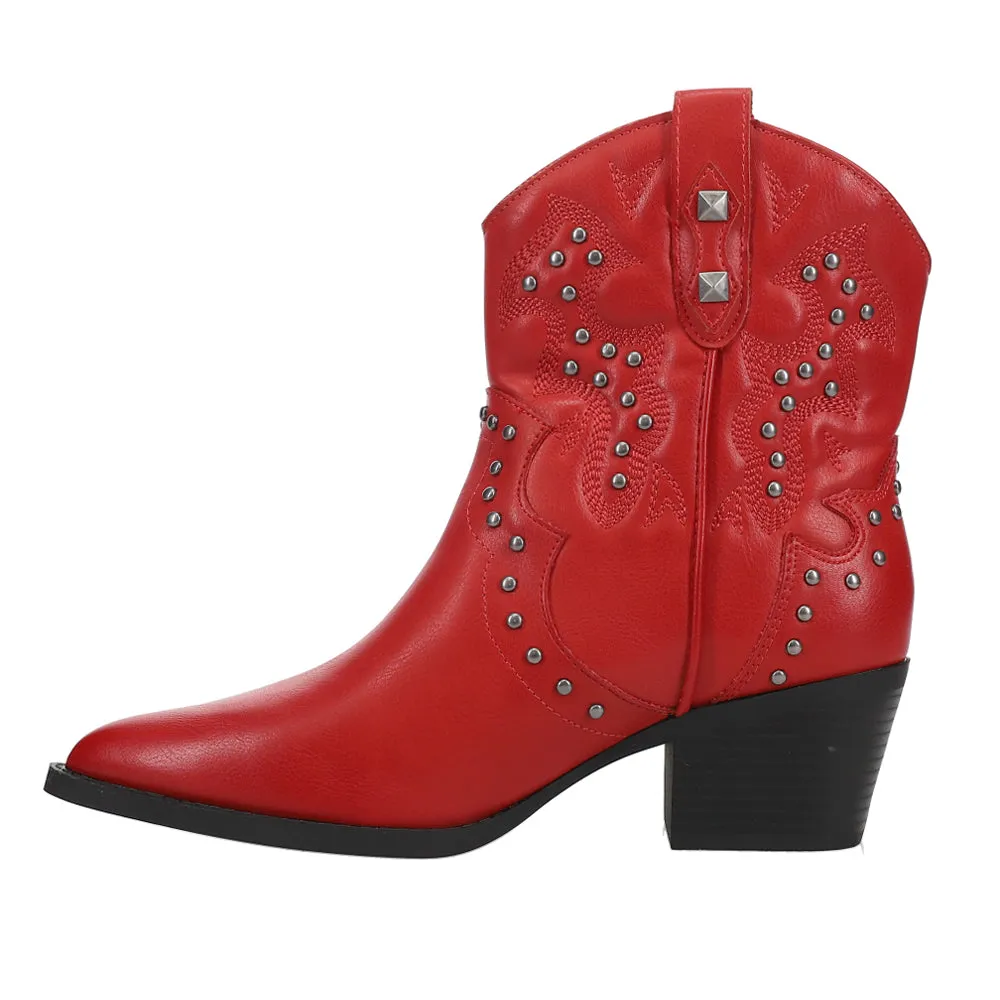 Nowhere Burnished Studded Cowboy Booties