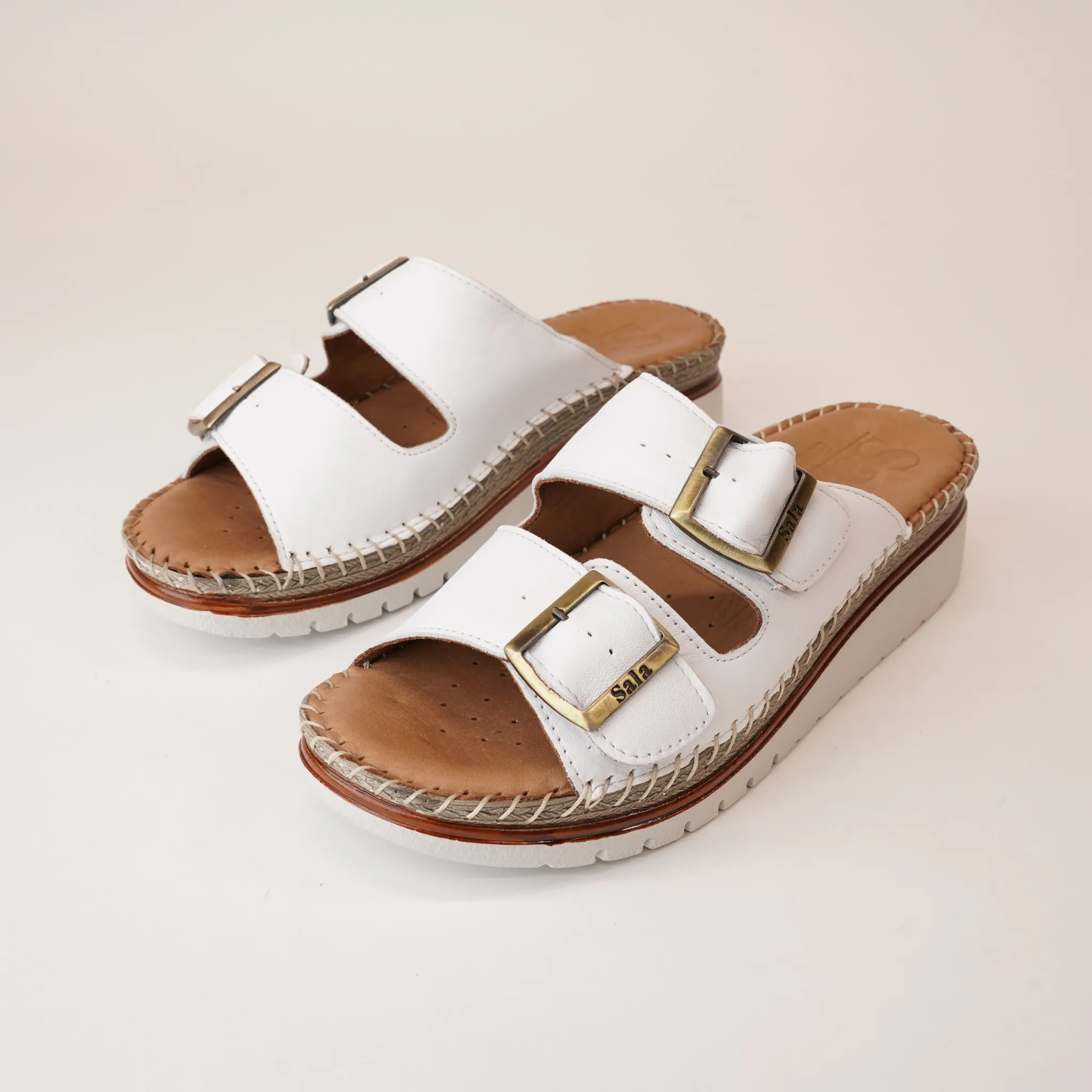 Oasis White Leather Slides