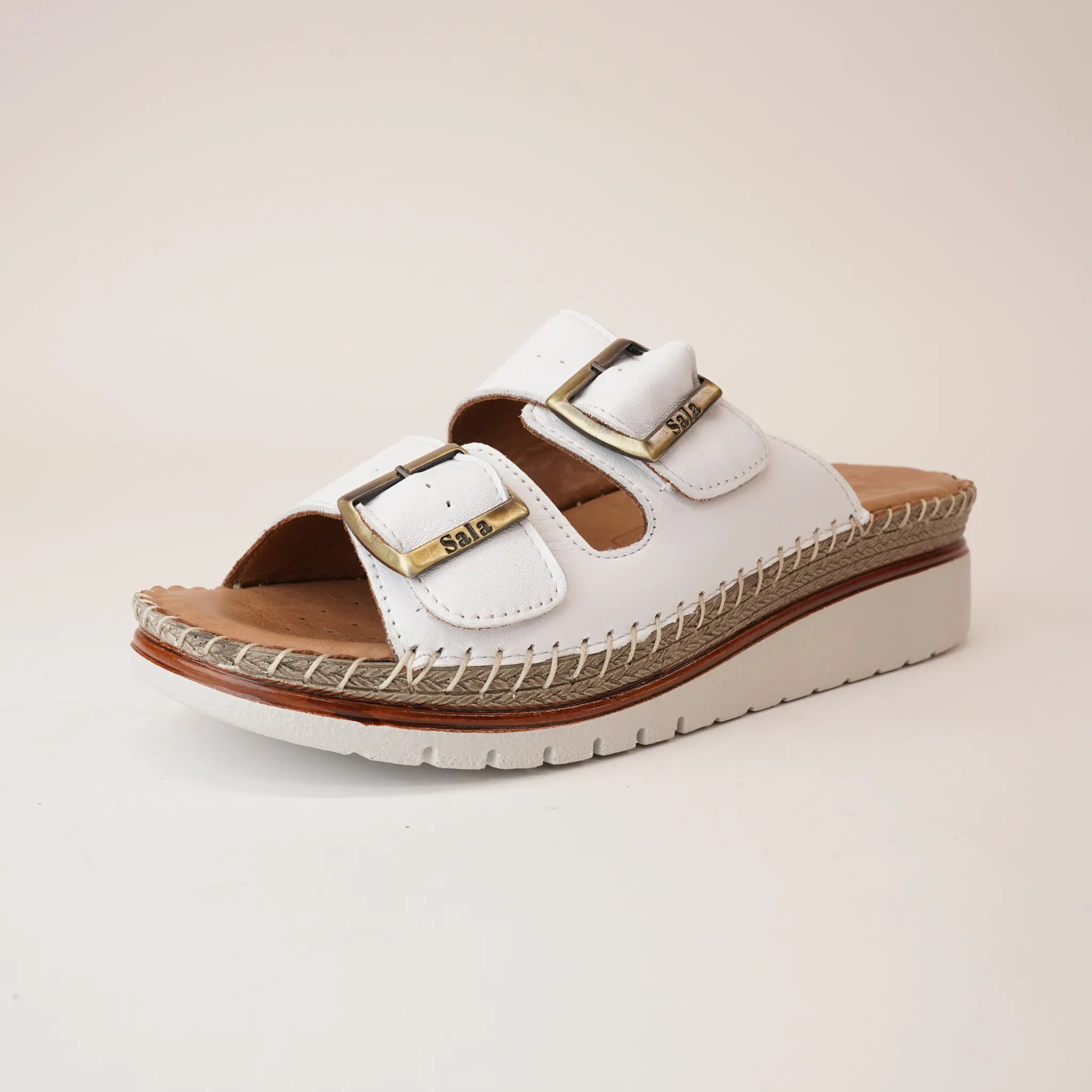 Oasis White Leather Slides