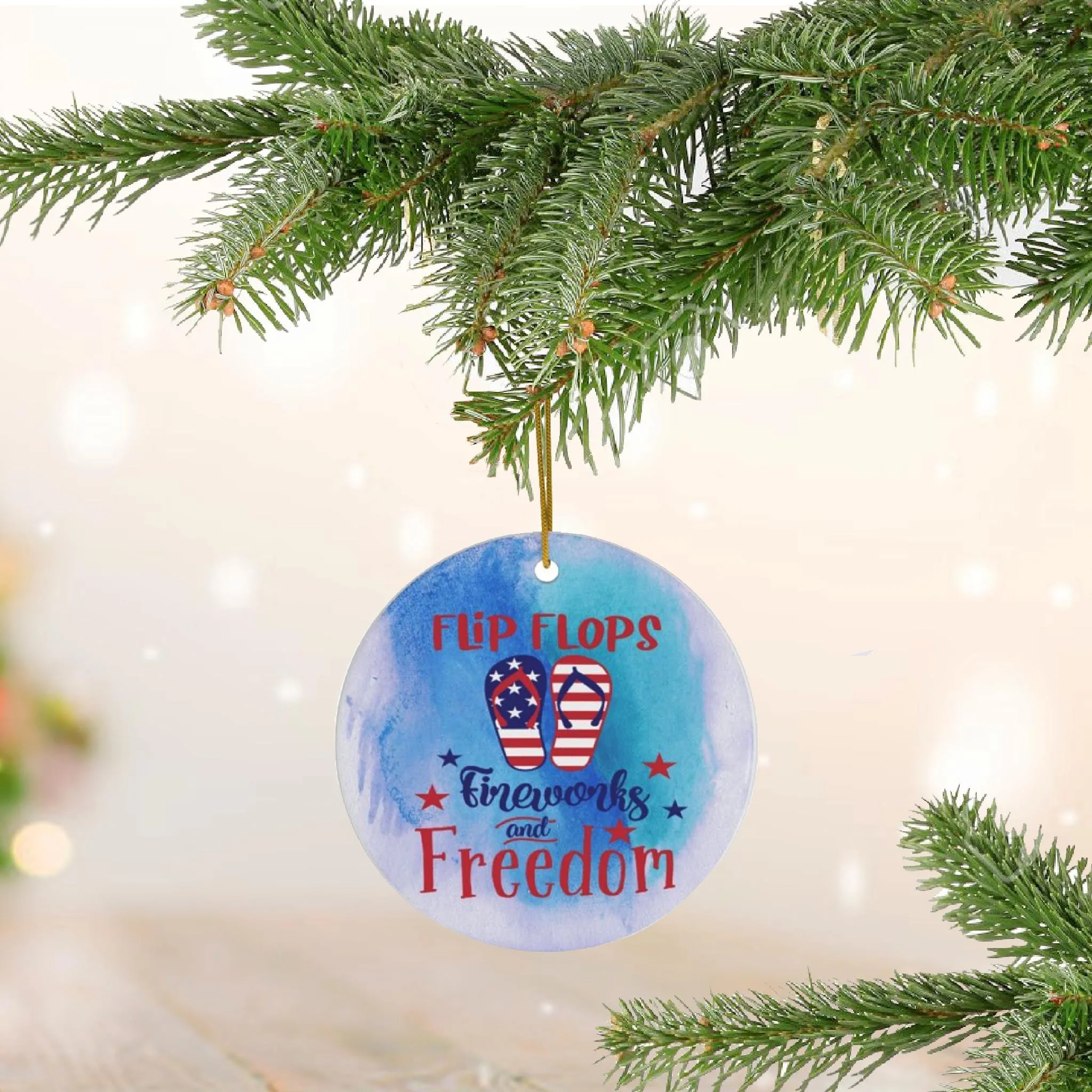 Patriotic Flip Flops and Freedom Ceramic Ornament by Nature's Glow