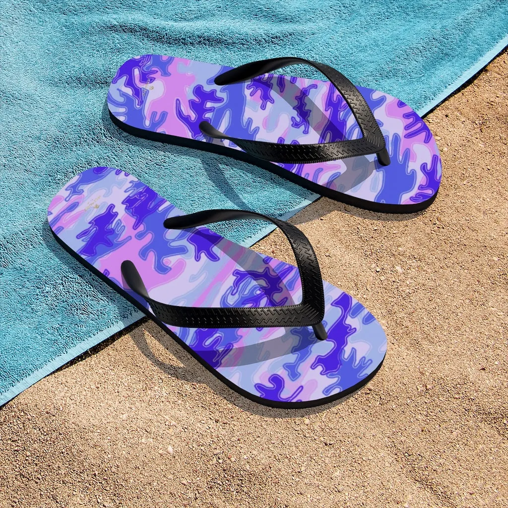 Pink Purple Camouflage Flip Flops, Camo Military Print Unisex Flip-Flops Sandals- Made in USA