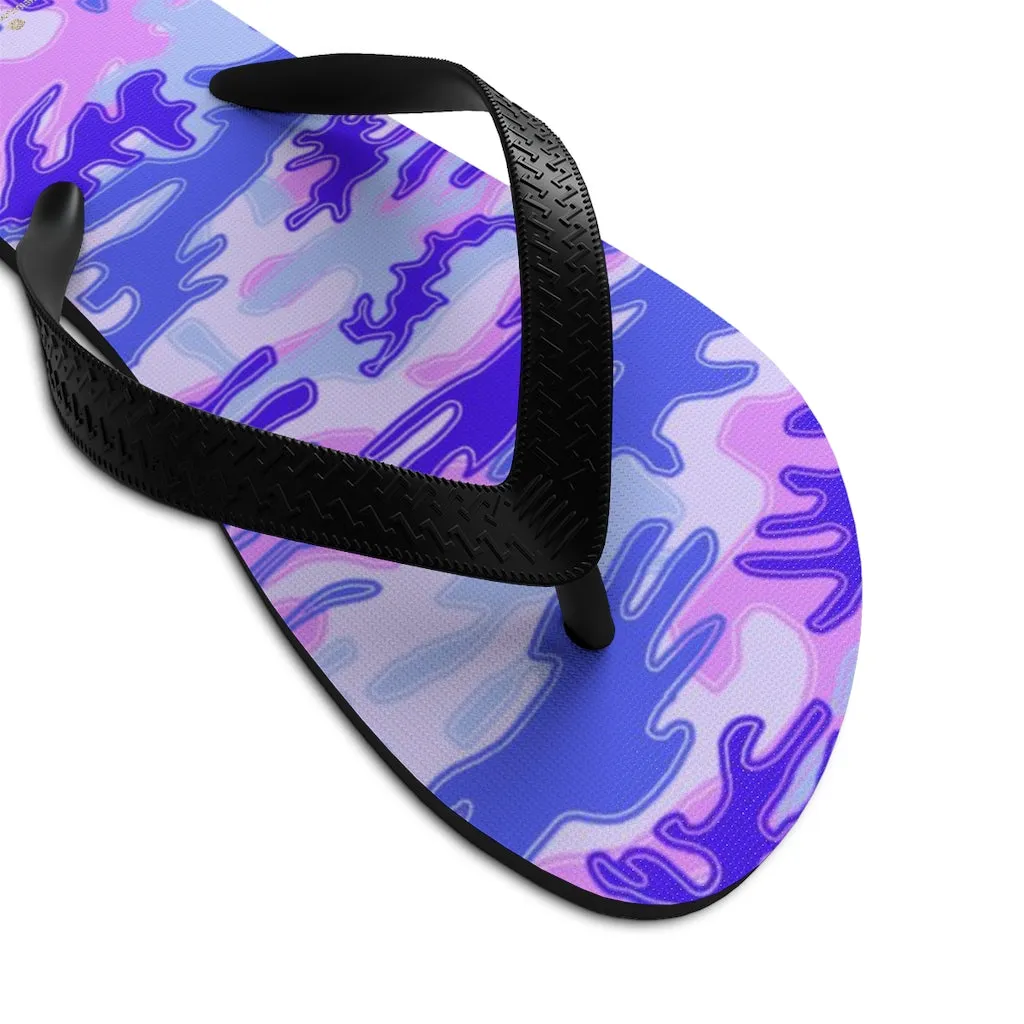 Pink Purple Camouflage Flip Flops, Camo Military Print Unisex Flip-Flops Sandals- Made in USA