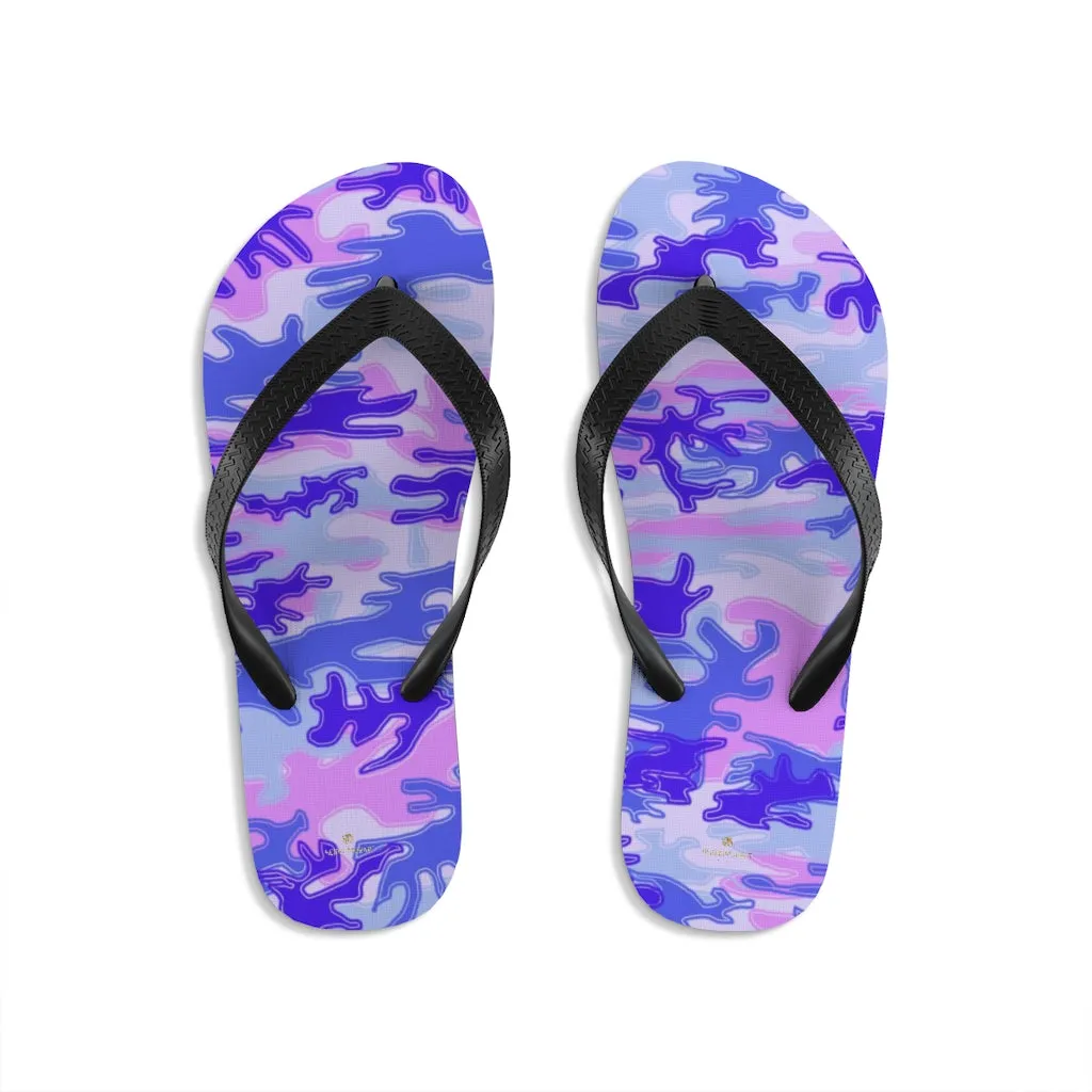 Pink Purple Camouflage Flip Flops, Camo Military Print Unisex Flip-Flops Sandals- Made in USA