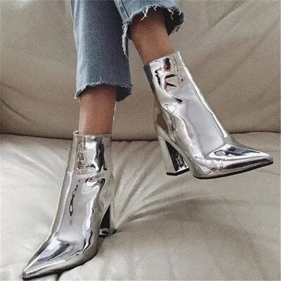 Pointed Thick Heel  Zipper Boots