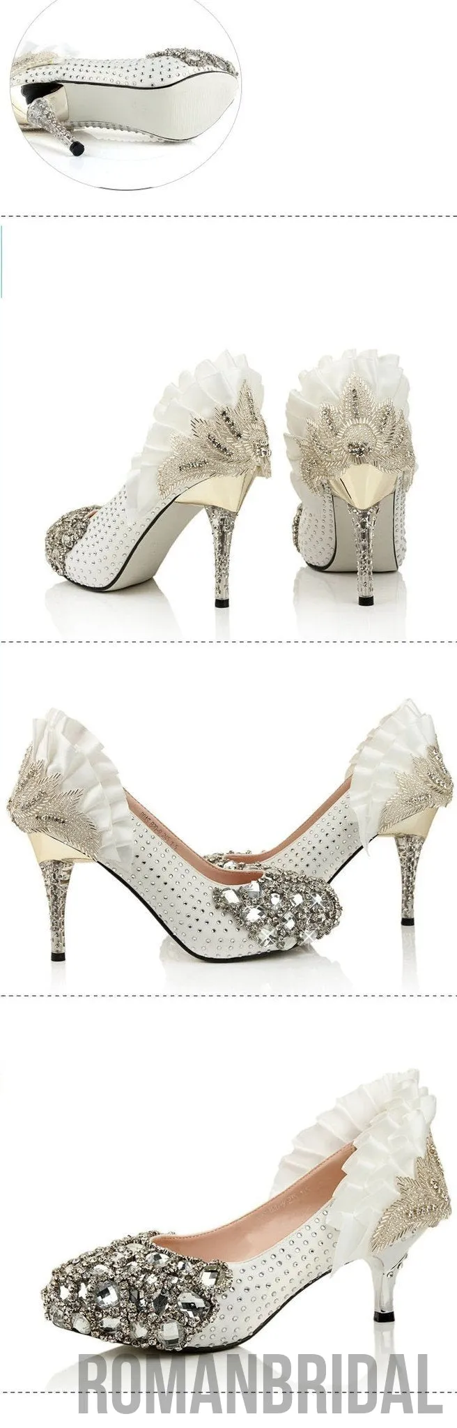 Popular Handmade Rhinestone High Heels Pointed Toe Crystal Wedding Shoes, S002