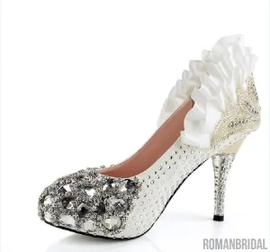 Popular Handmade Rhinestone High Heels Pointed Toe Crystal Wedding Shoes, S002