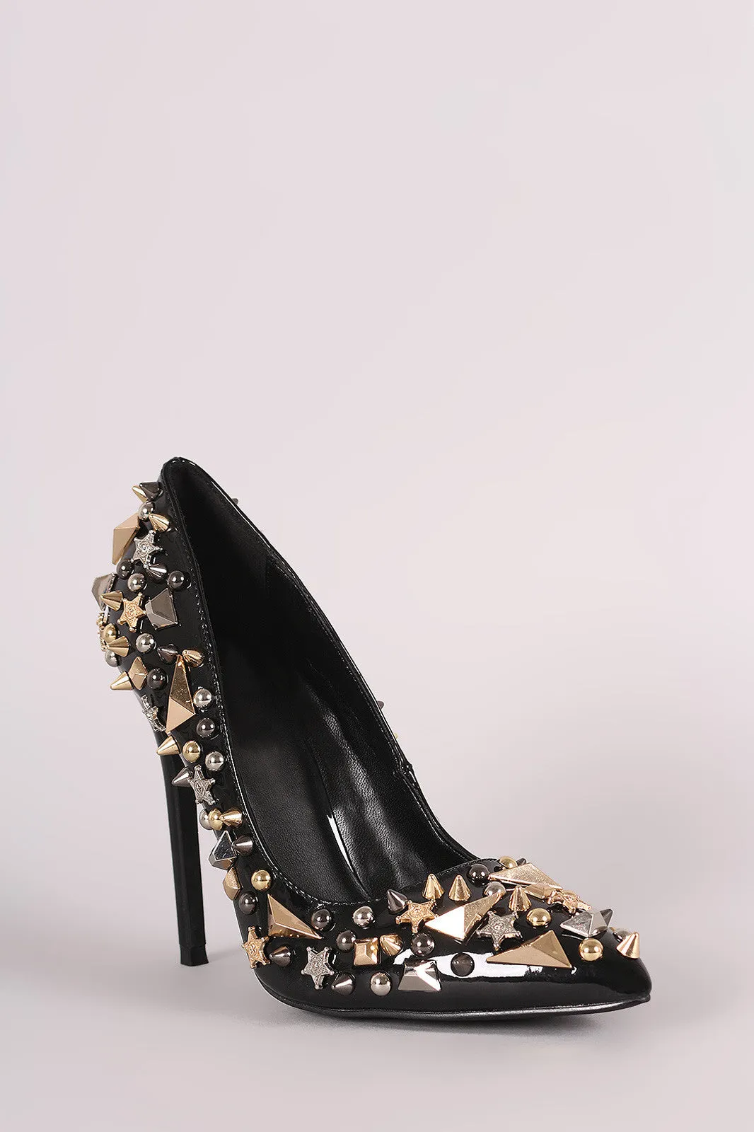 Privileged Patent Studded Pointy Toe Pump