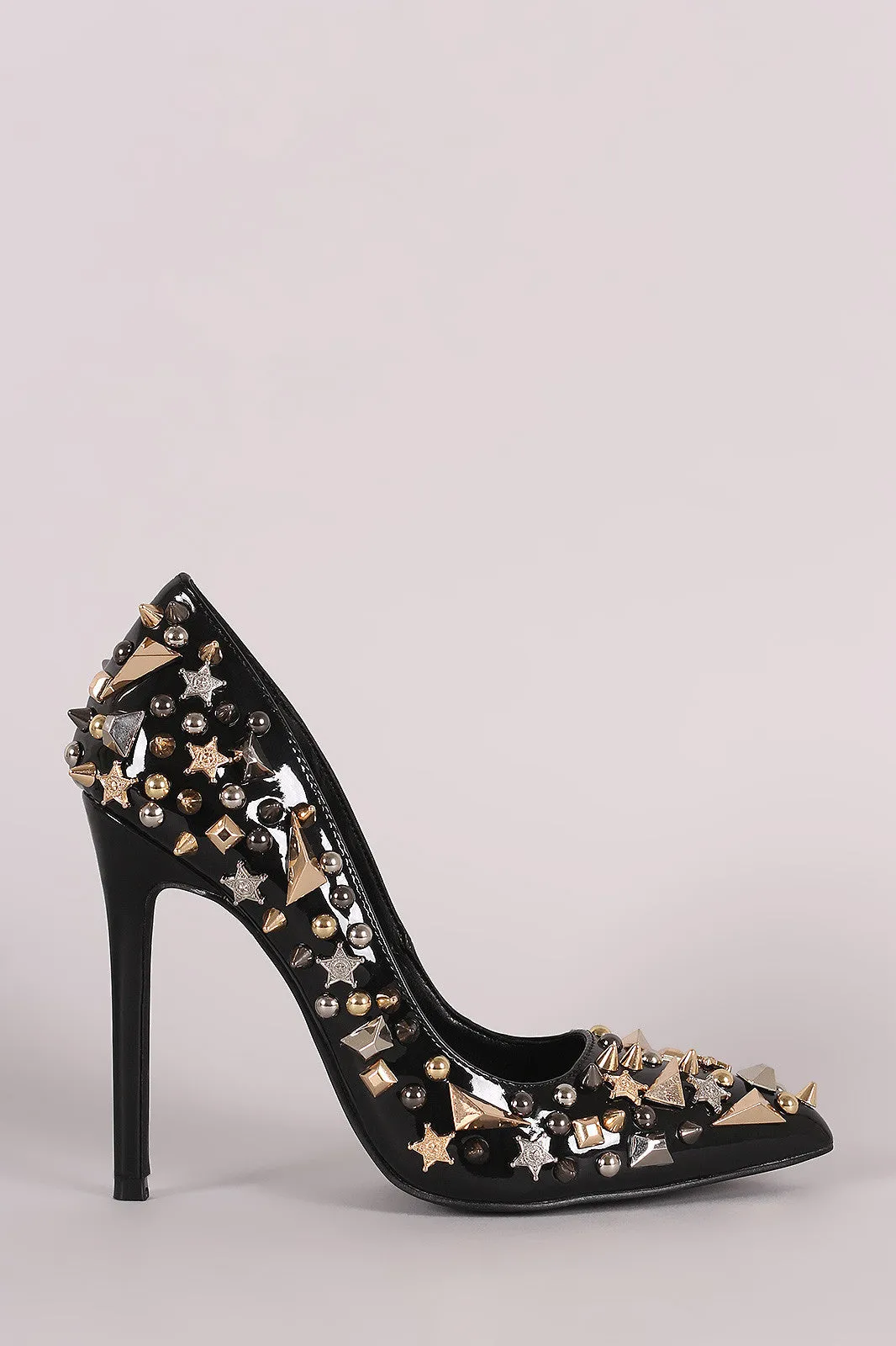 Privileged Patent Studded Pointy Toe Pump