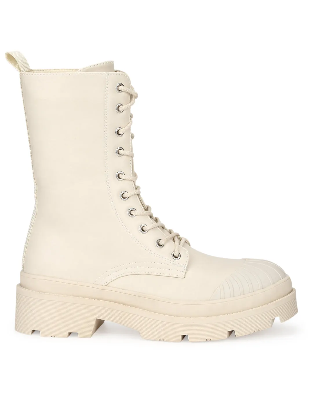 Putty Beige High Ankle Combat Boots