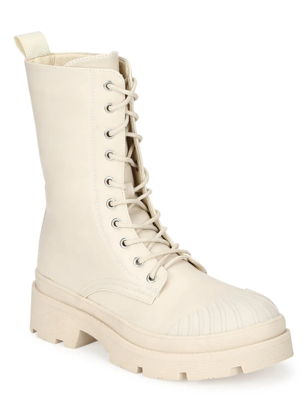 Putty Beige High Ankle Combat Boots