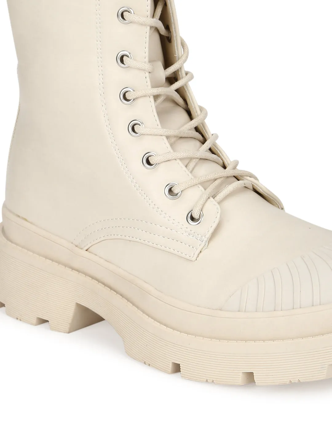 Putty Beige High Ankle Combat Boots