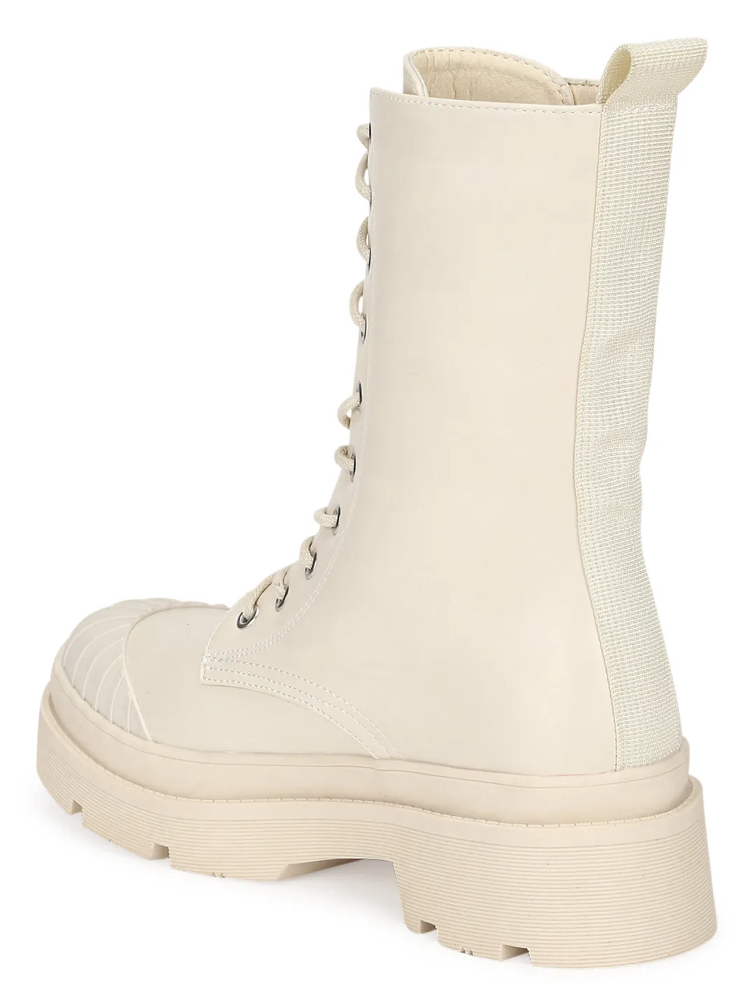 Putty Beige High Ankle Combat Boots