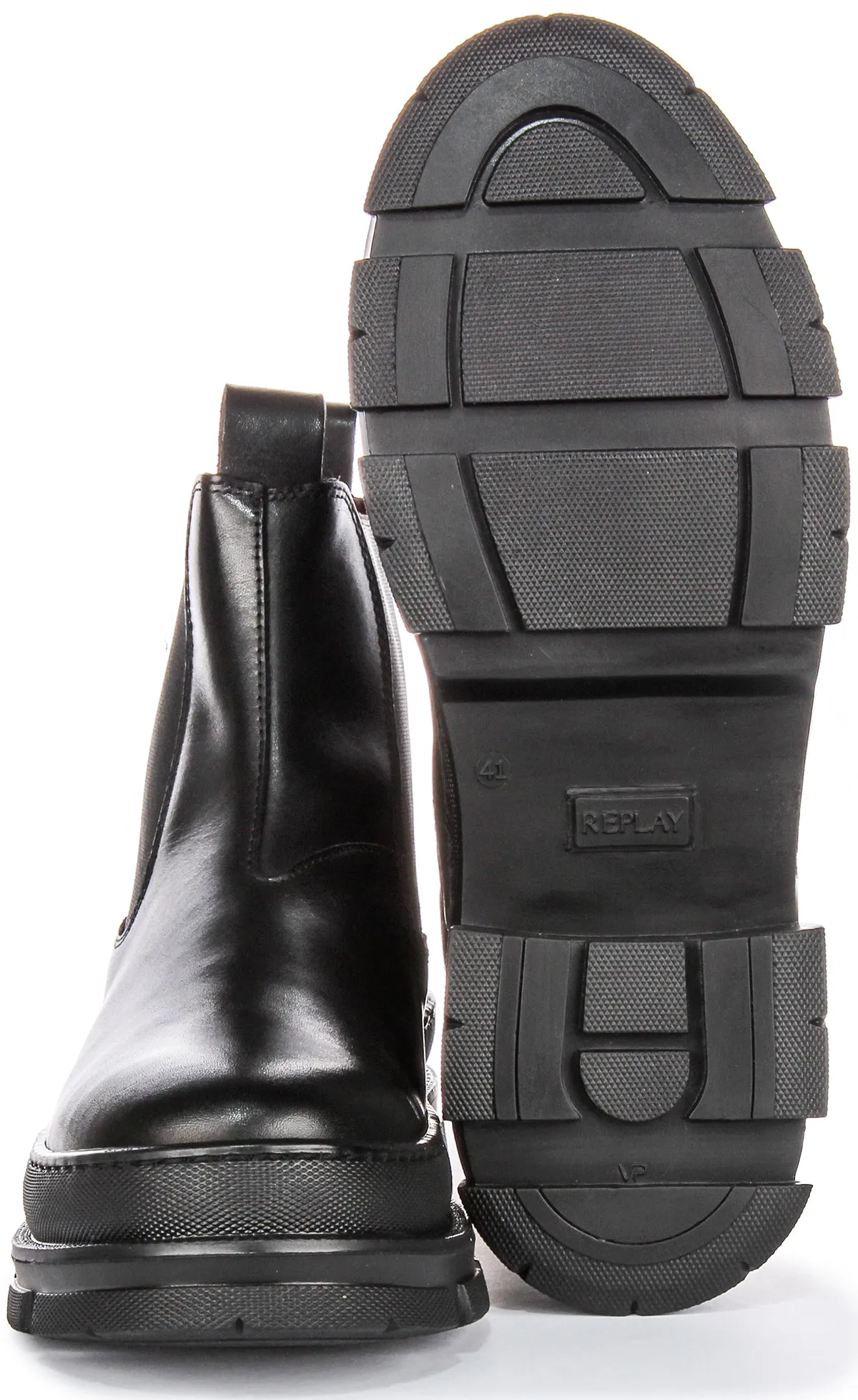 Replay Vega Leather Chelsea In Black For Men