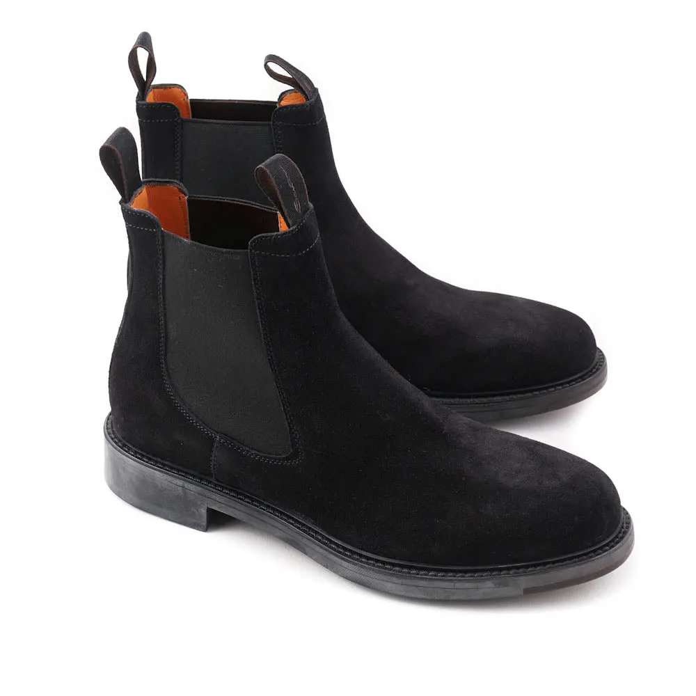 Santoni Chelsea Boot in Black Suede