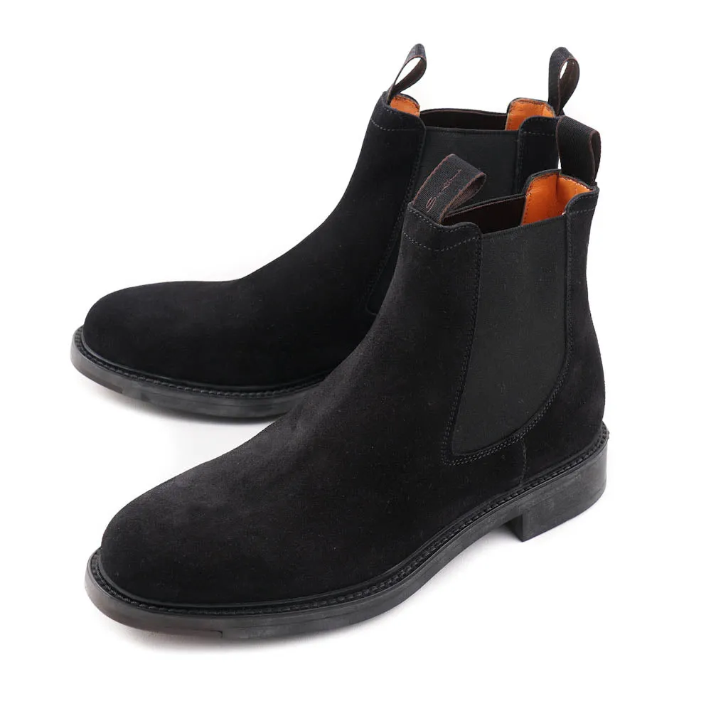 Santoni Chelsea Boot in Black Suede