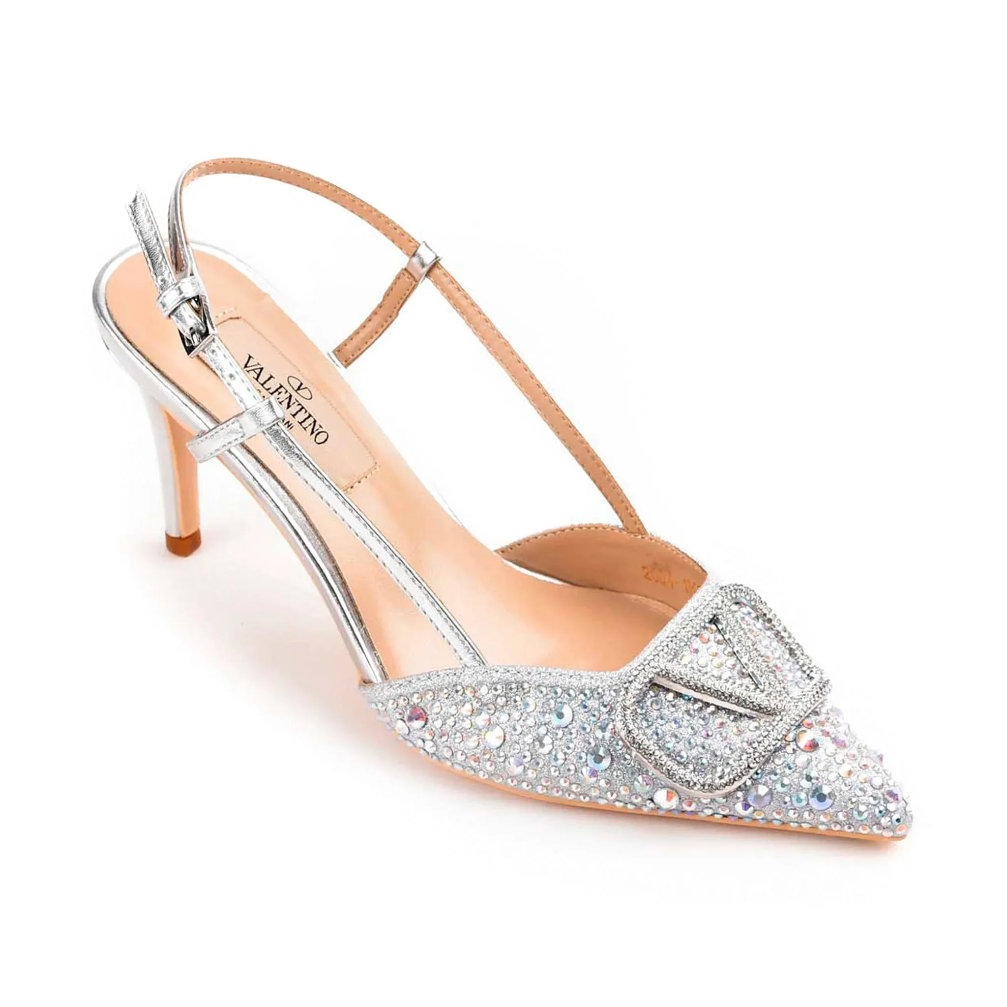 Silver Slingback Heels with Studded Design | 479M-S