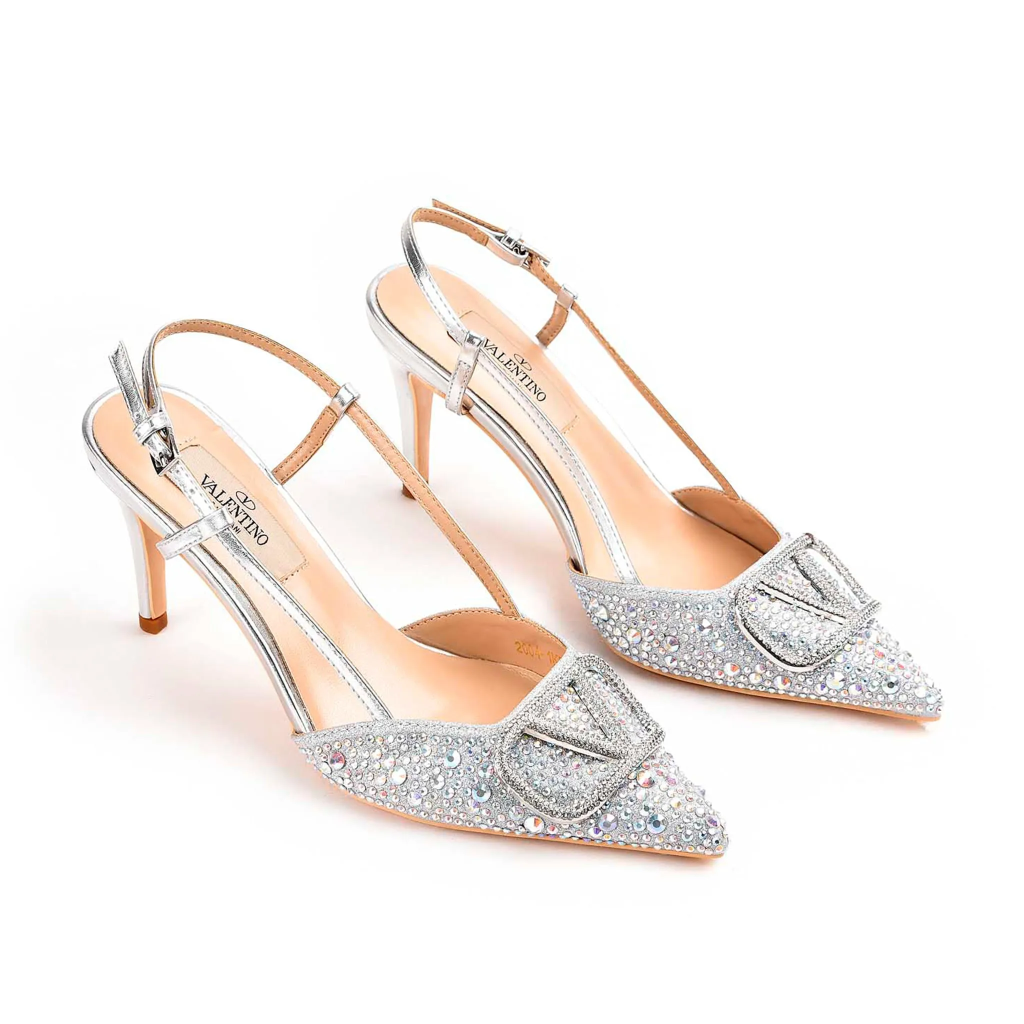 Silver Slingback Heels with Studded Design | 479M-S