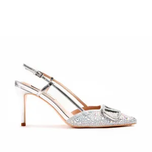 Silver Slingback Heels with Studded Design | 479M-S