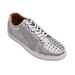 Silver Studded Low-Top Sneakers - Edgy Elegance