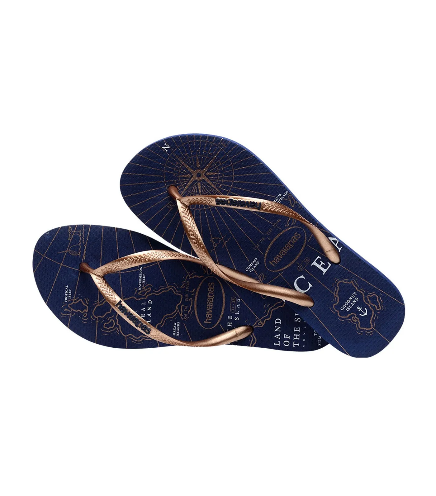 Slim Nautical Flip Flops Navy Blue/Rose Gold/White