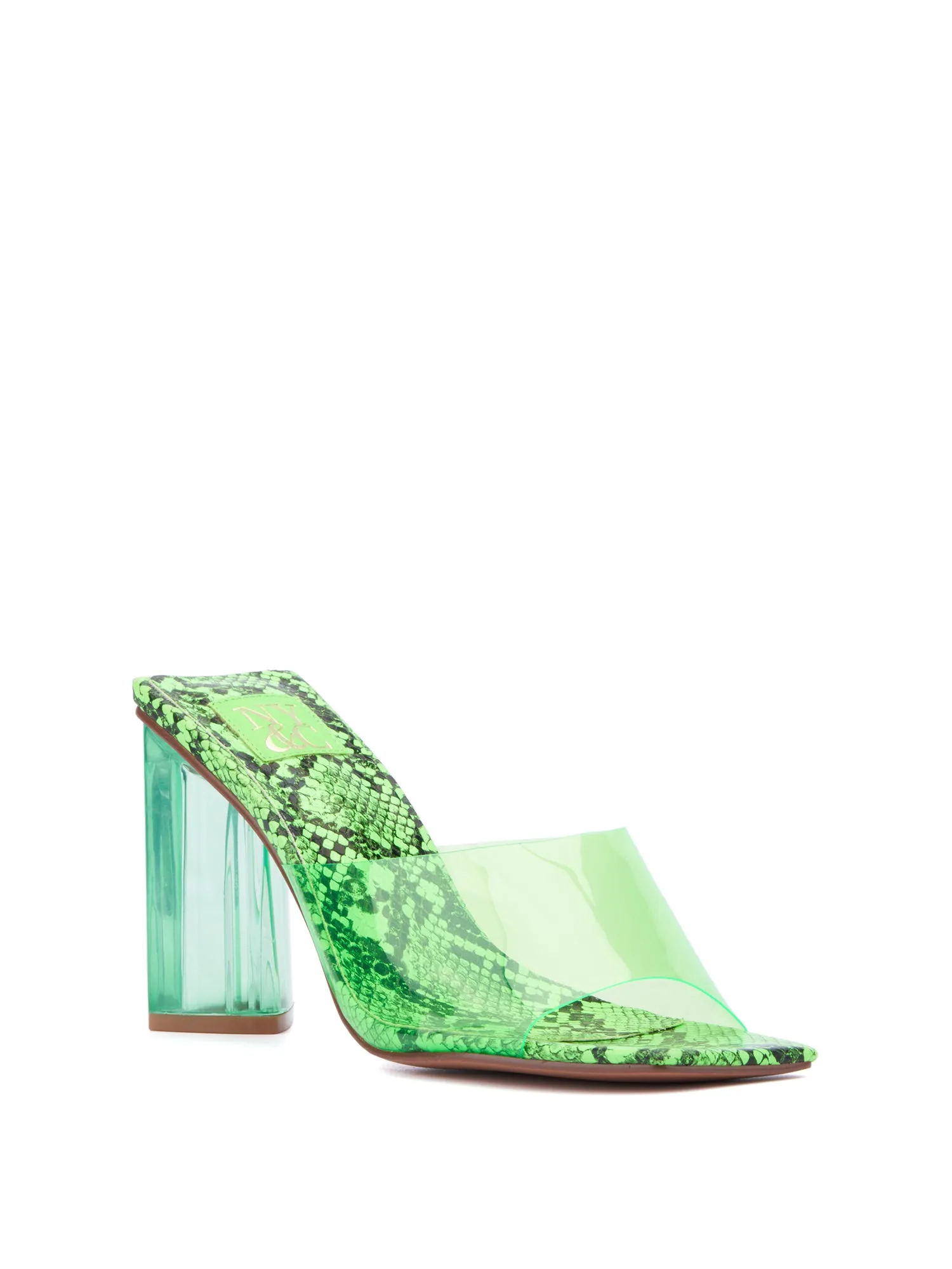 Snake-Print Lucite Mule