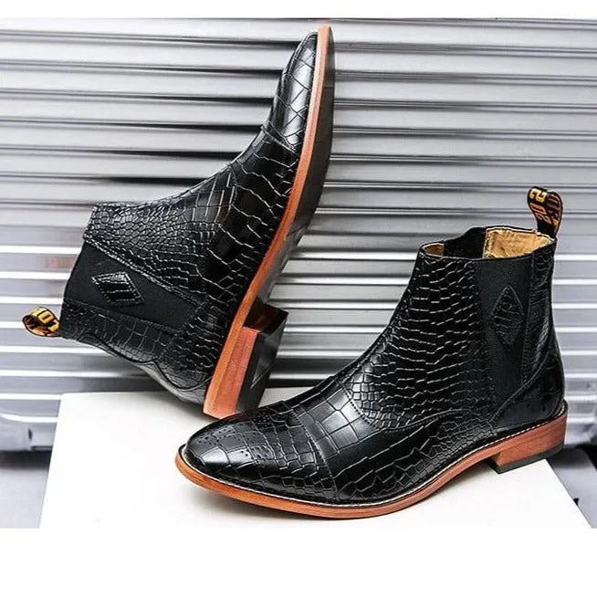 Snakeskin Chic Pointed Chelsea Ankle Boots