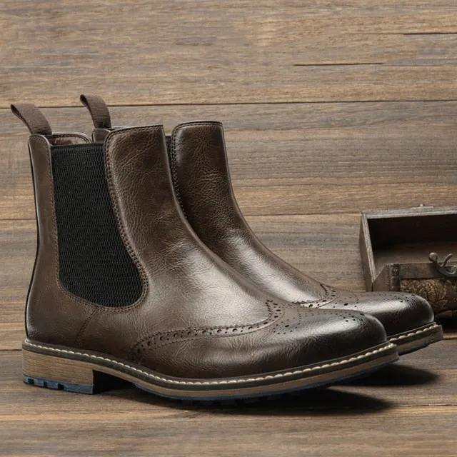 Solid Slip-On Synthetic Leather Chelsea Boots