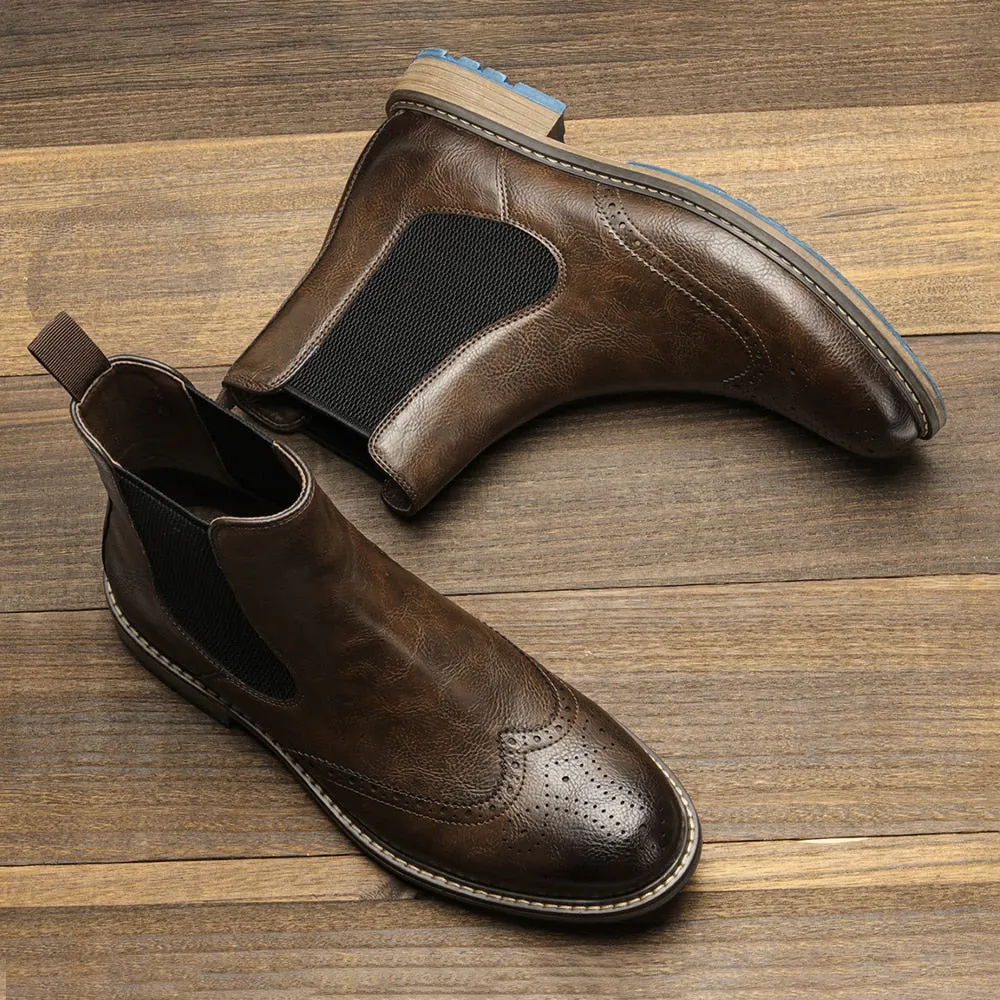 Solid Slip-On Synthetic Leather Chelsea Boots