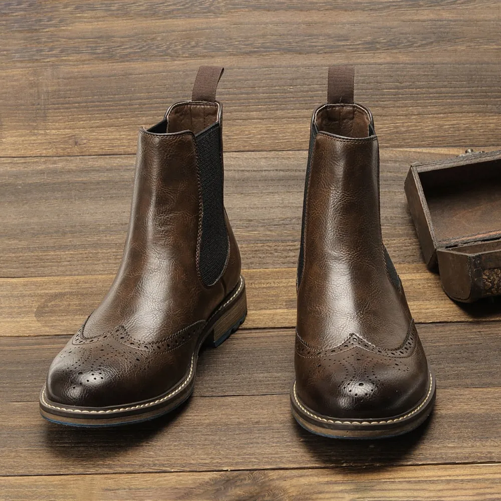 Solid Slip-On Synthetic Leather Chelsea Boots