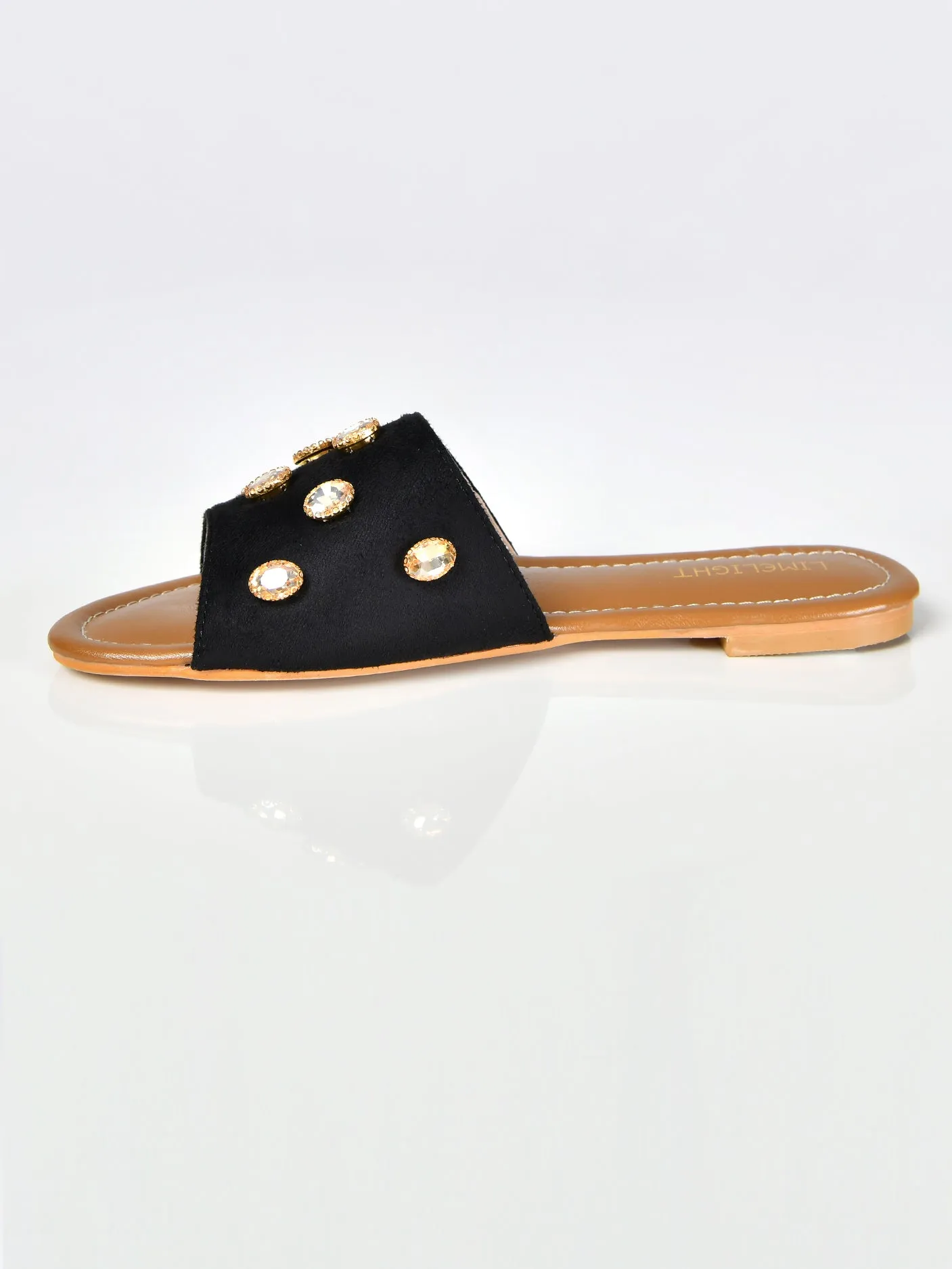 Stone Studded Sandals-Black