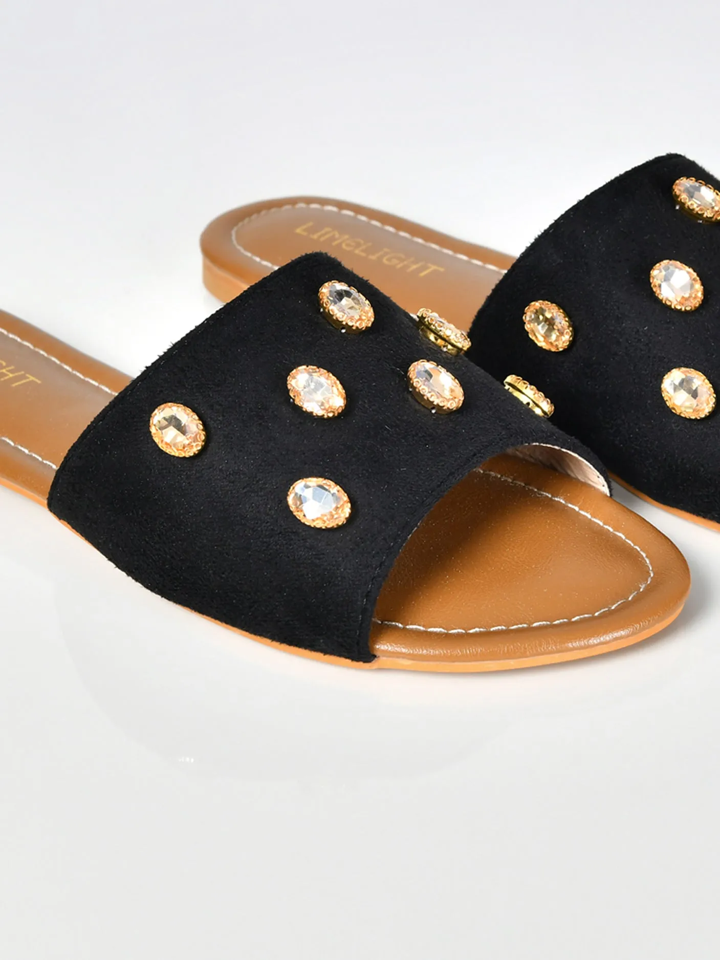 Stone Studded Sandals-Black