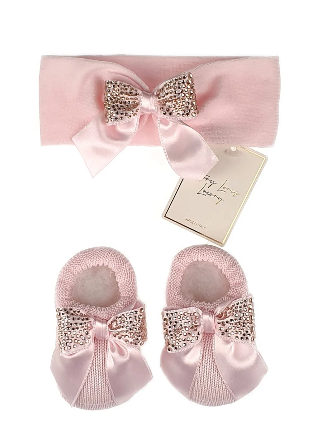 STORY LORIS - Baby Girls pink Booties & Headband Gift-31002