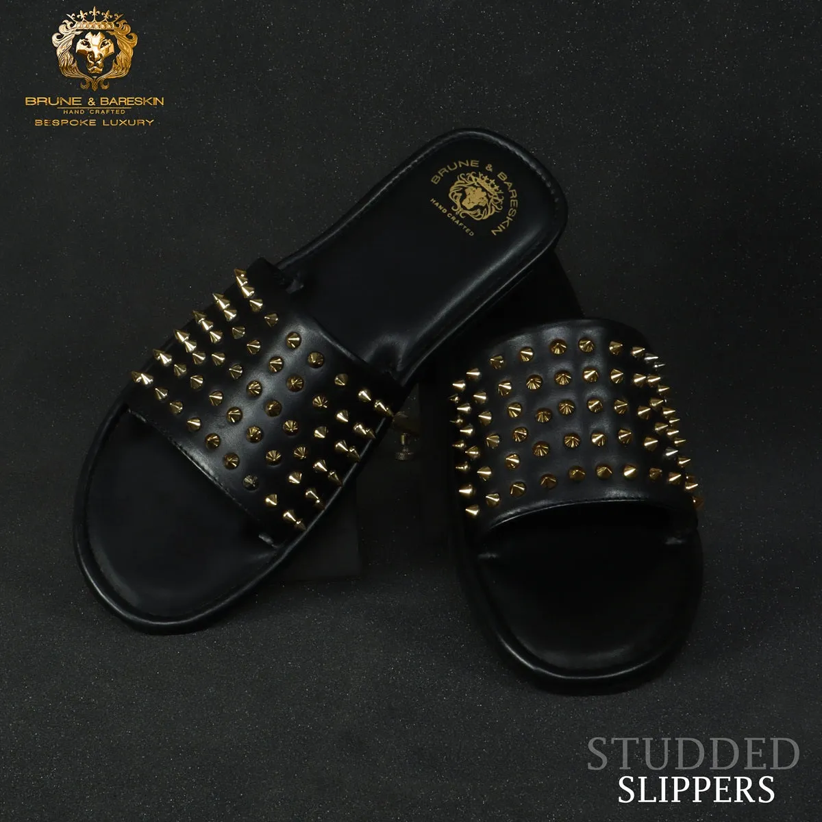 Studded Black Slide-in Slipper For Men