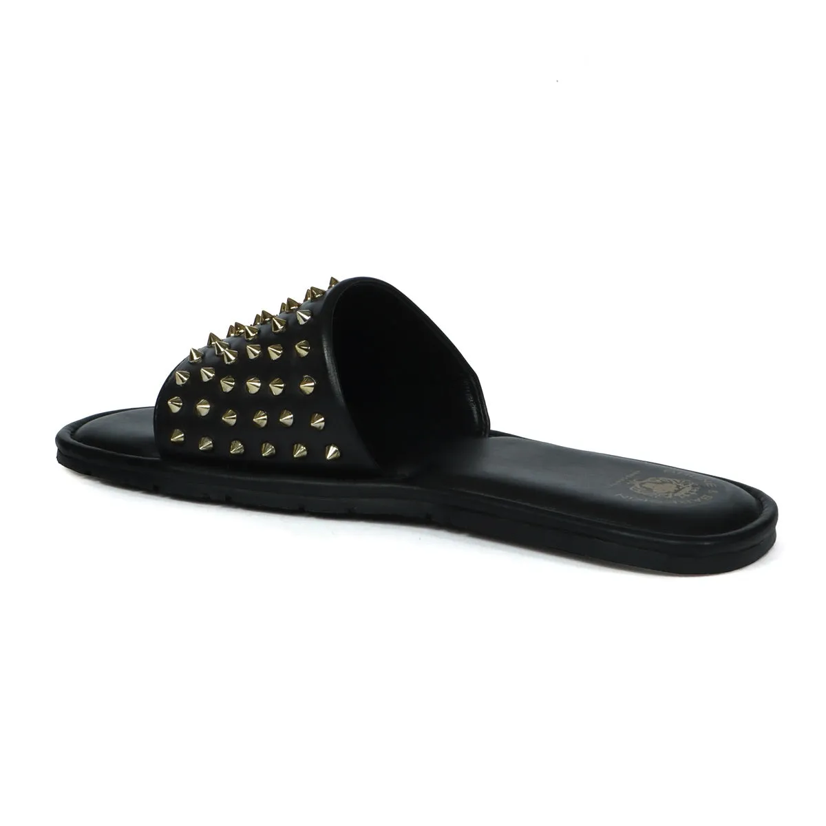 Studded Black Slide-in Slipper For Men