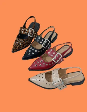 Studded buckle flats