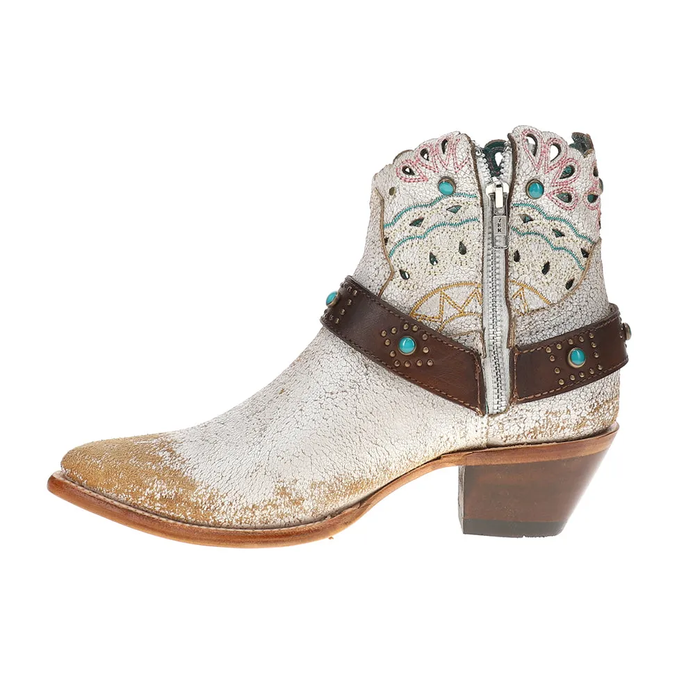 Studded Harness Pointed Toe Zippered Cowboy Booties