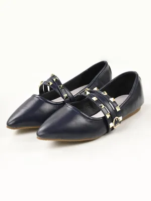 Studded Strap Shoes - Navy Blue