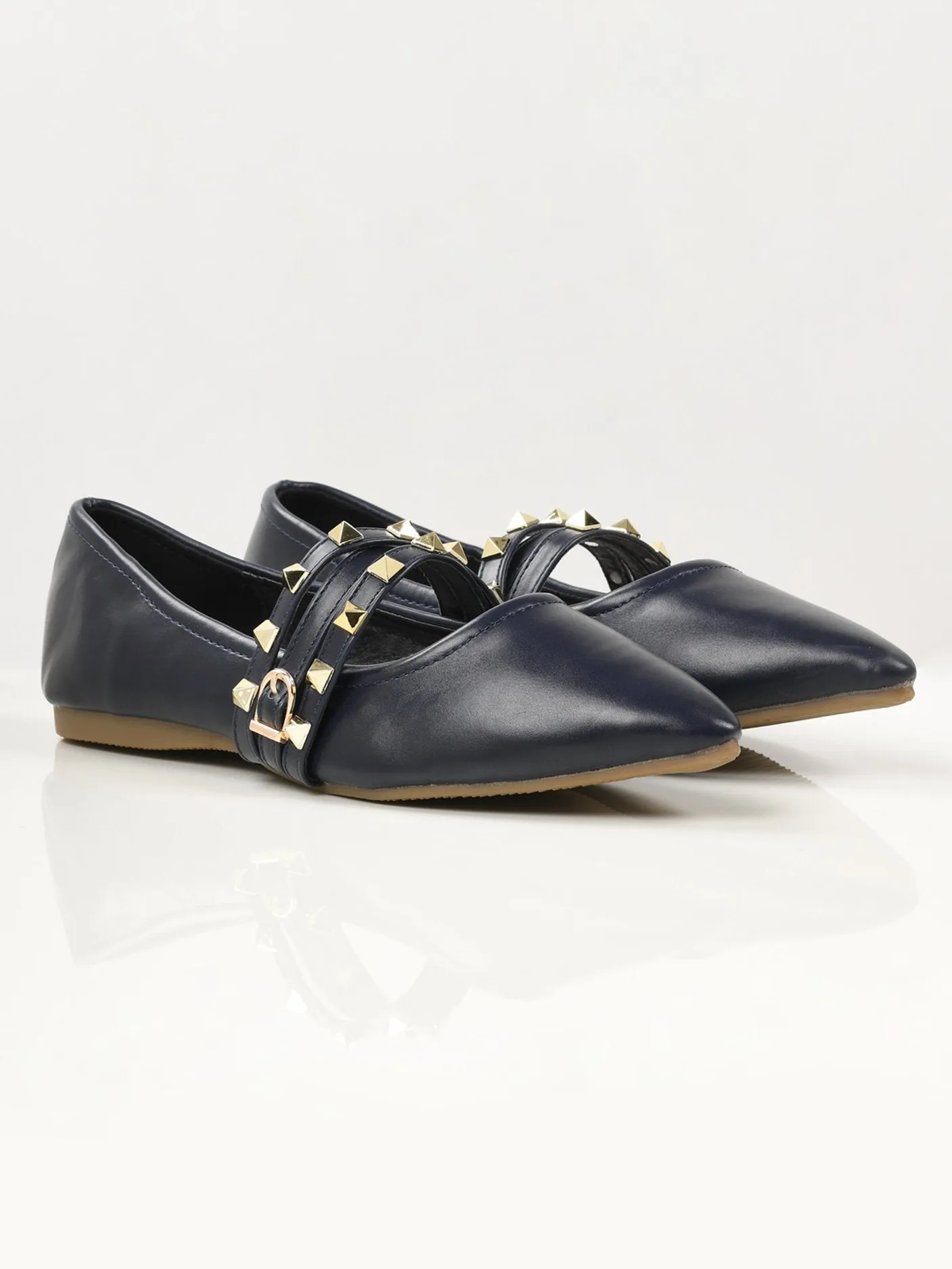 Studded Strap Shoes - Navy Blue