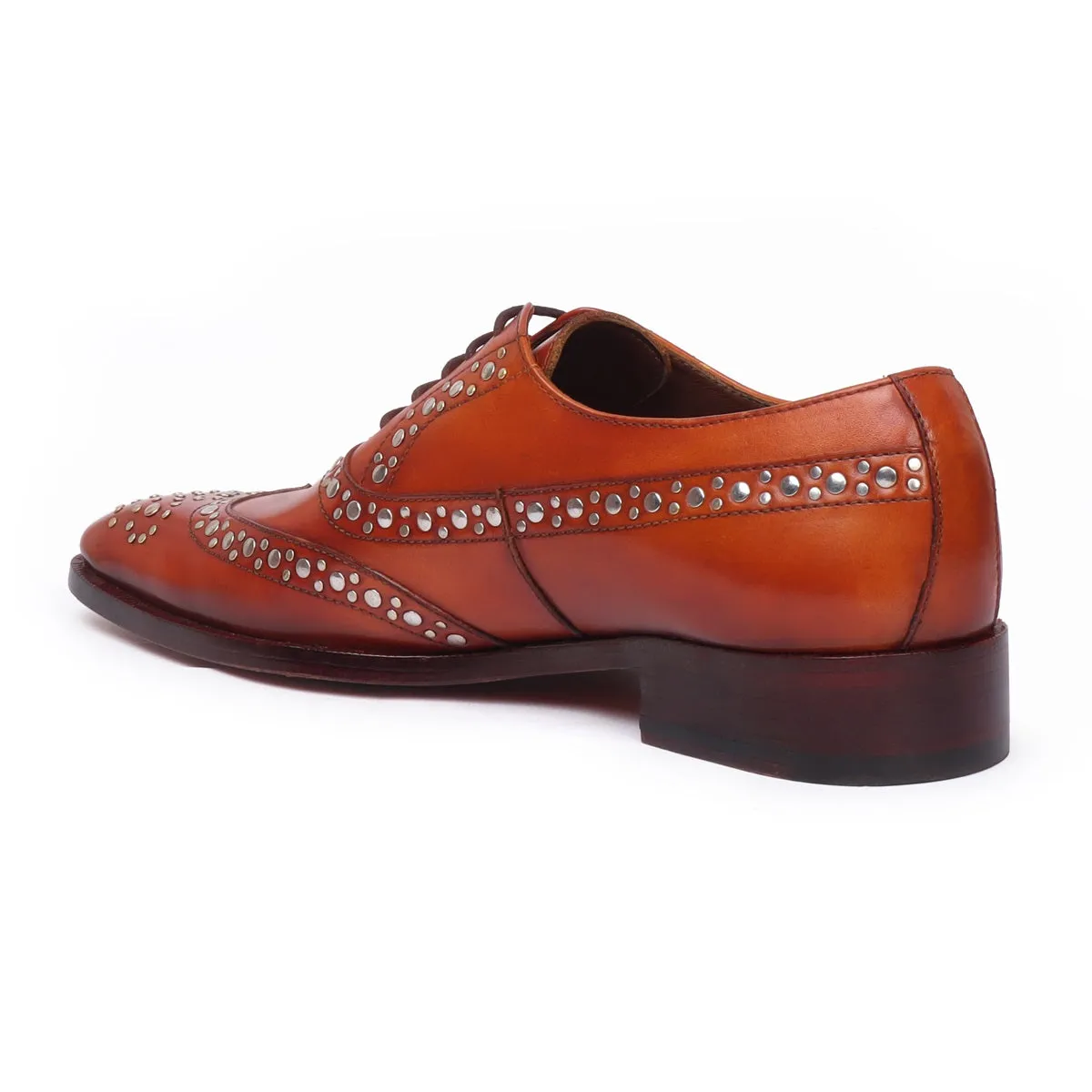 Studded Tan Long Tail Brogues/Oxford Leather Shoe By Brune & Bareskin