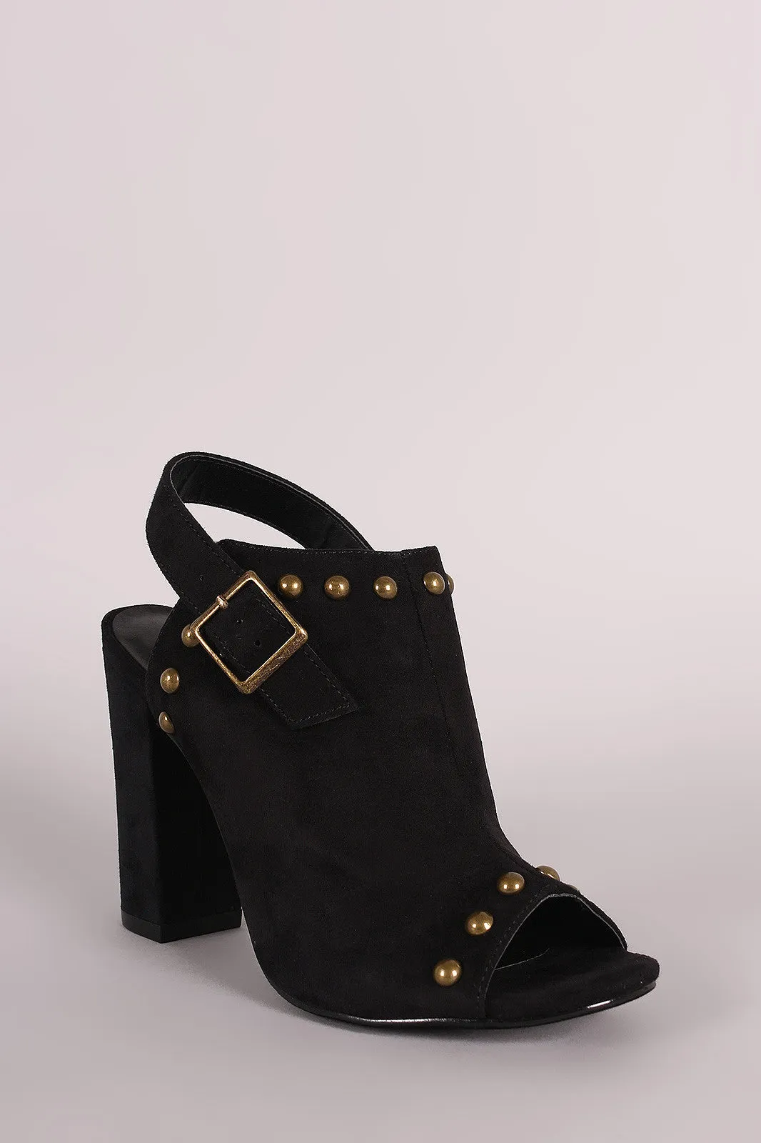 Suede Studded Slingback Chunky Mule Heel