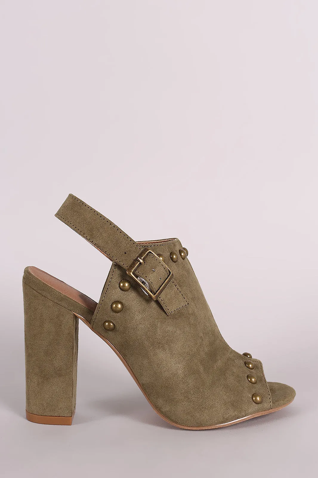 Suede Studded Slingback Chunky Mule Heel