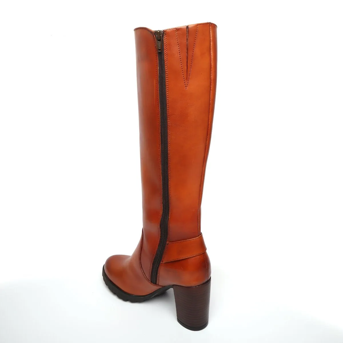 Tan Side Studded Leather Long Ladies Boots By Brune & Bareskin