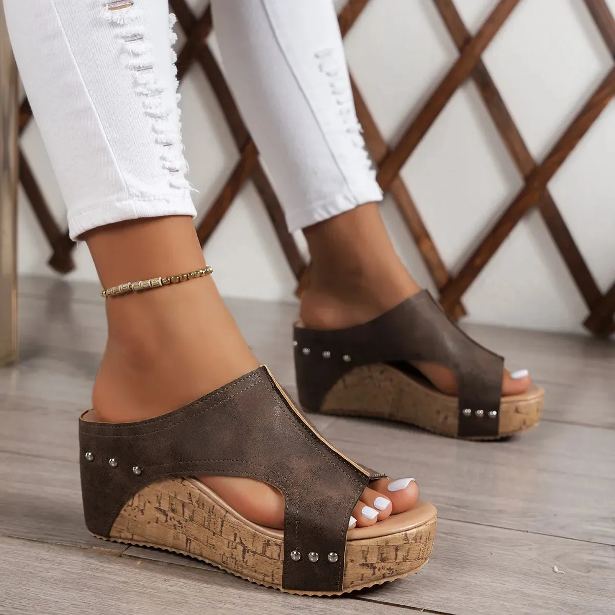 Trendy Platform  Peep Toe Wedge Sandals