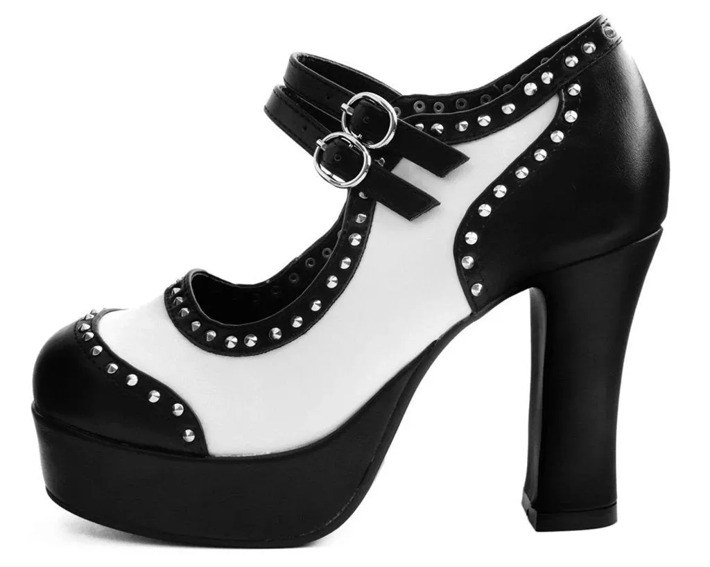 TUK A9449L Black & White Studded Classic Platform Heel