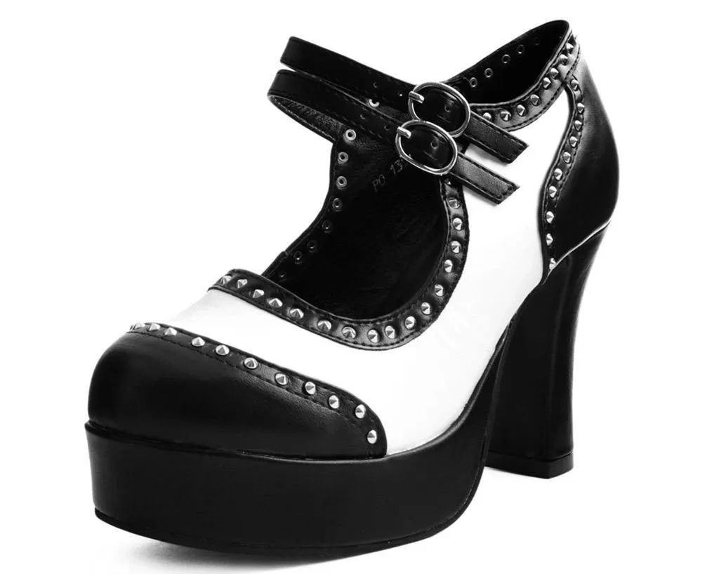 TUK A9449L Black & White Studded Classic Platform Heel